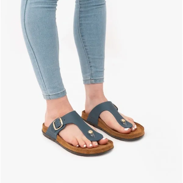5860 Ladies Leather Mule Sandals Blue Jeans