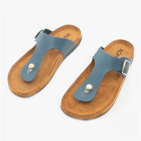 5860 Ladies Leather Mule Sandals Blue Jeans