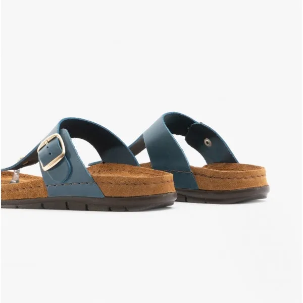 5860 Ladies Leather Mule Sandals Blue Jeans