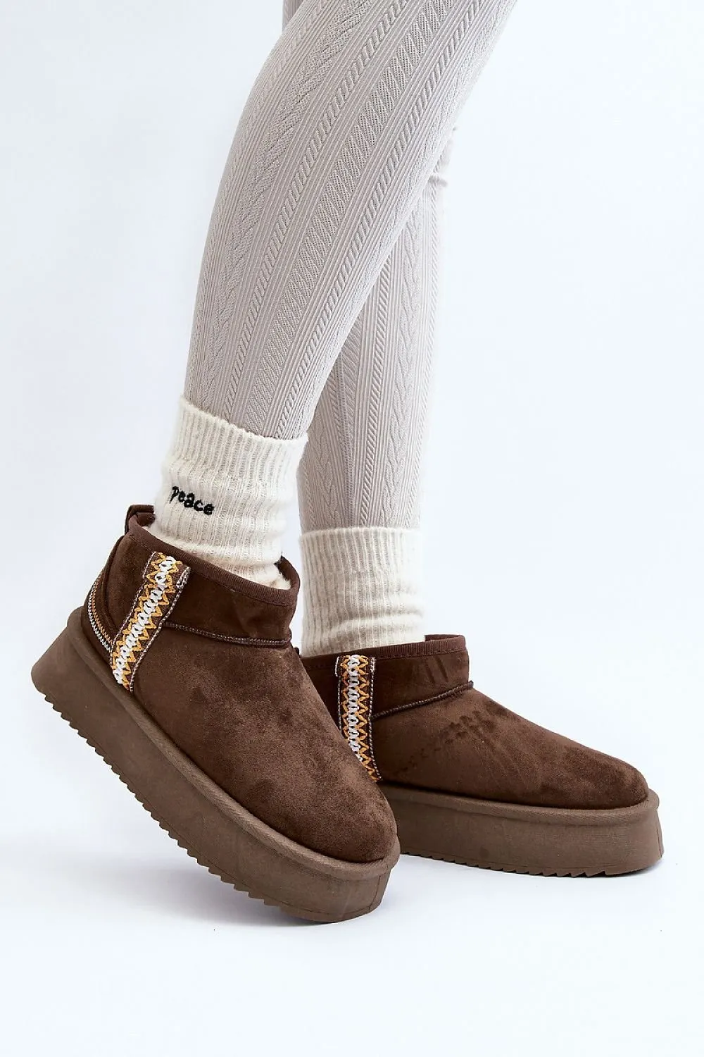 Aztec pattern thick sole snow boots