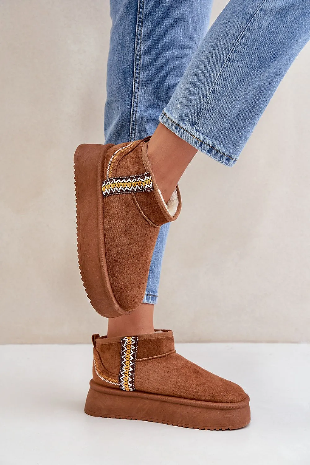 Aztec pattern thick sole snow boots