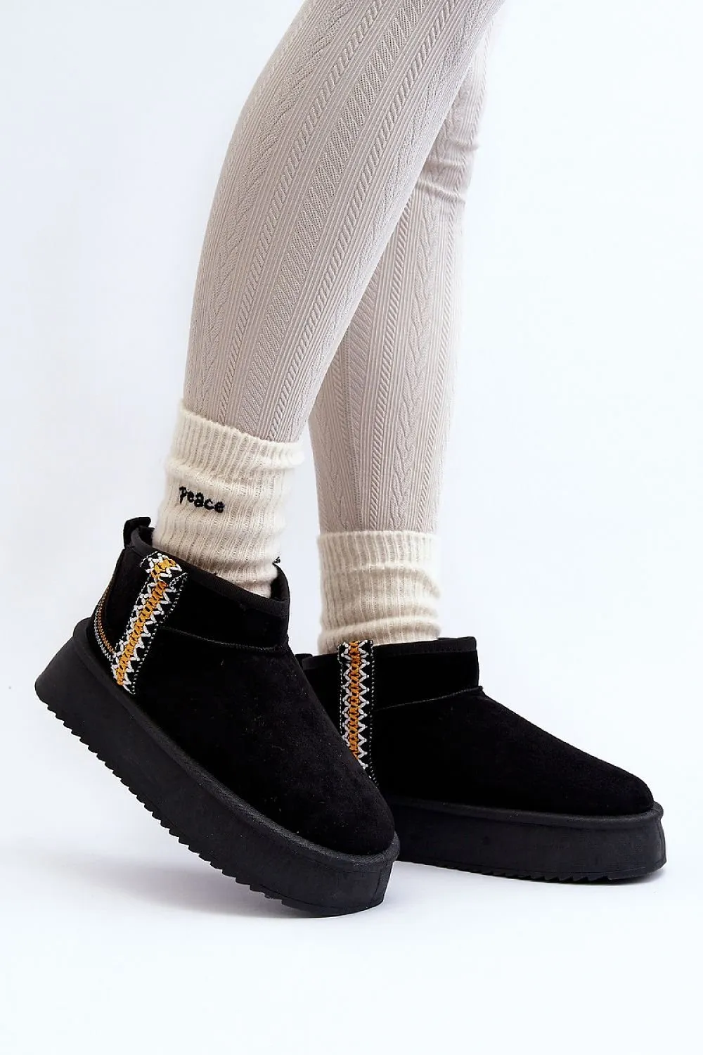 Aztec pattern thick sole snow boots