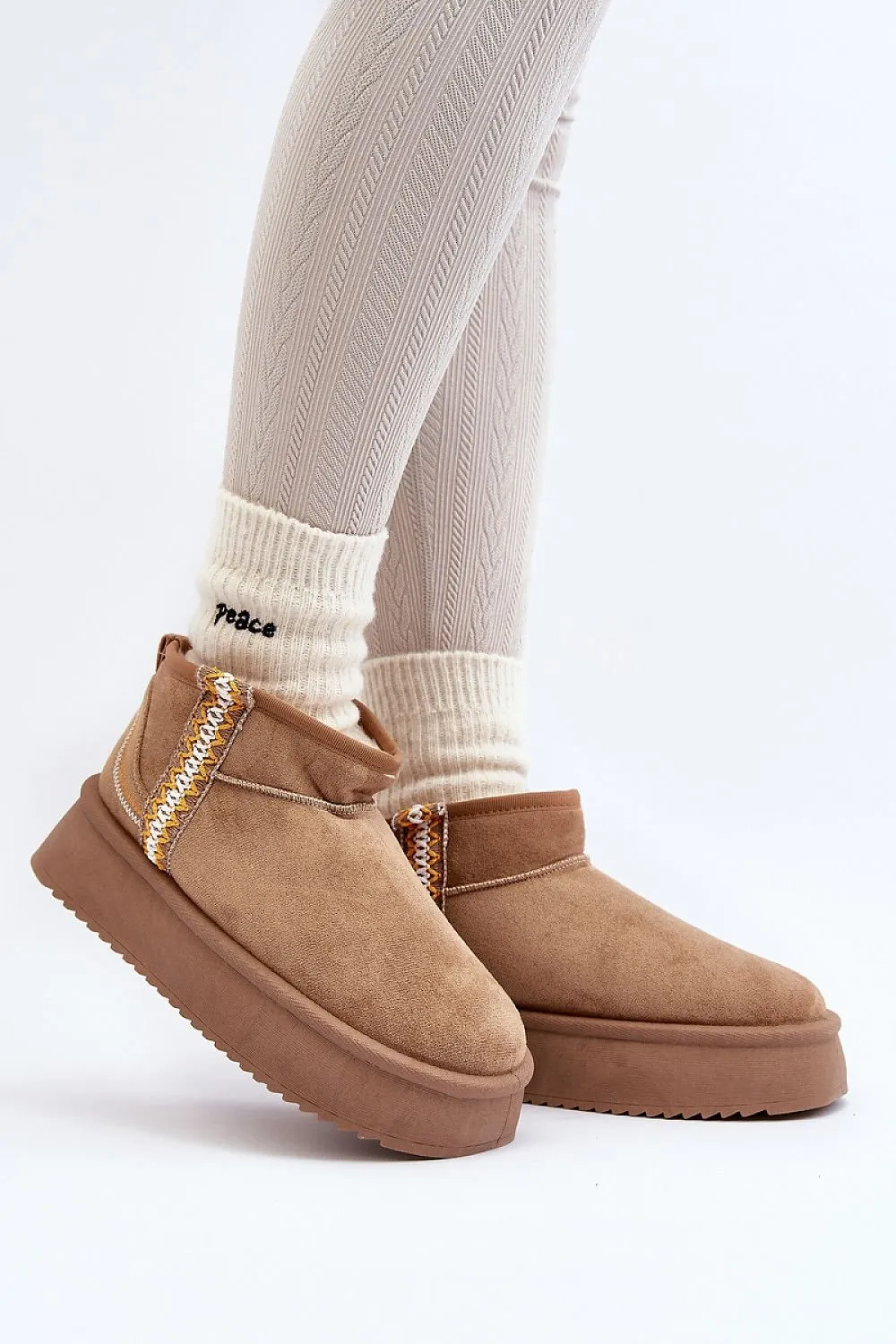 Aztec pattern thick sole snow boots