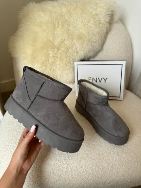 DARCY GREY ULTRA PLATFORM ANKLE SLIPPER BOOTS