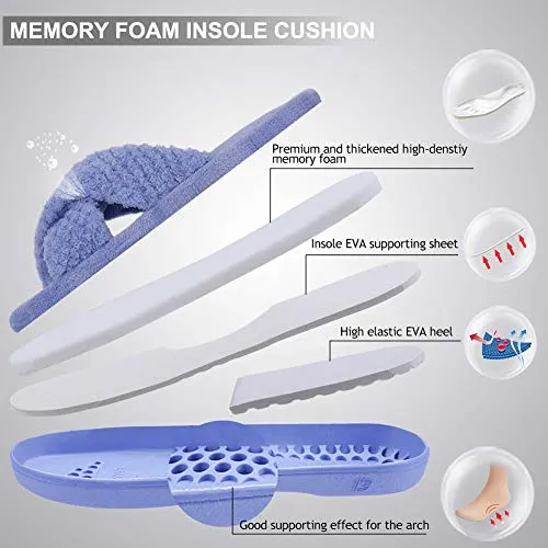 DL Women's Open Toe Cross Band Slippers, Memory Foam Slip on Home Slippers for Women with Indoor Outdoor Arch Support Rubber Sole, Lt Blue, 9-10
