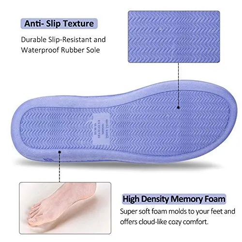 DL Women's Open Toe Cross Band Slippers, Memory Foam Slip on Home Slippers for Women with Indoor Outdoor Arch Support Rubber Sole, Lt Blue, 9-10