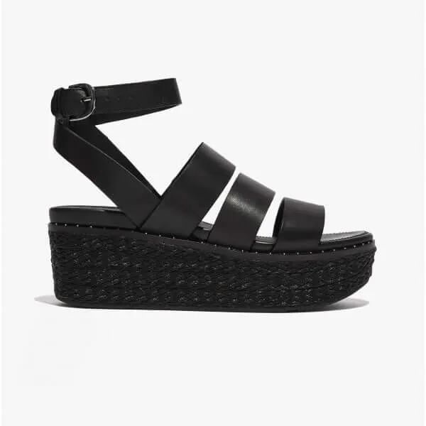 ELOISE Ladies Espadrille Strappy Wedge Sandals Black