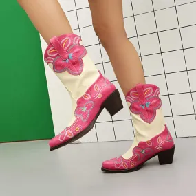 Embroidery boots for women casual mid-calf dress boots