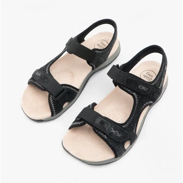 FRISCO Ladies Leather Touch Fasten Sandals Black