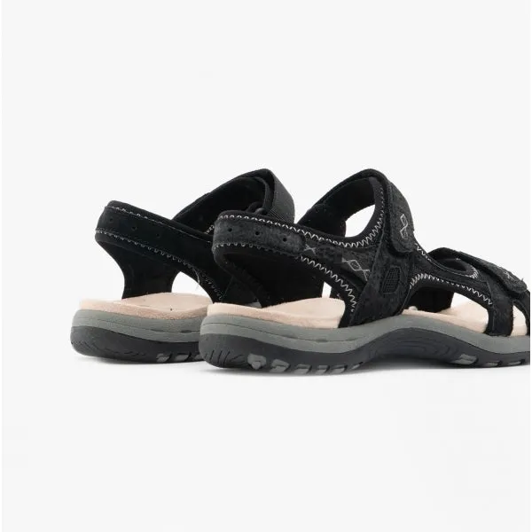 FRISCO Ladies Leather Touch Fasten Sandals Black