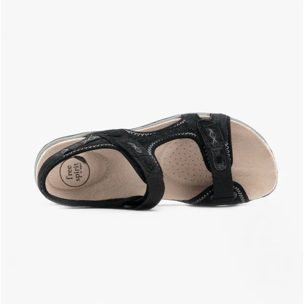 FRISCO Ladies Leather Touch Fasten Sandals Black