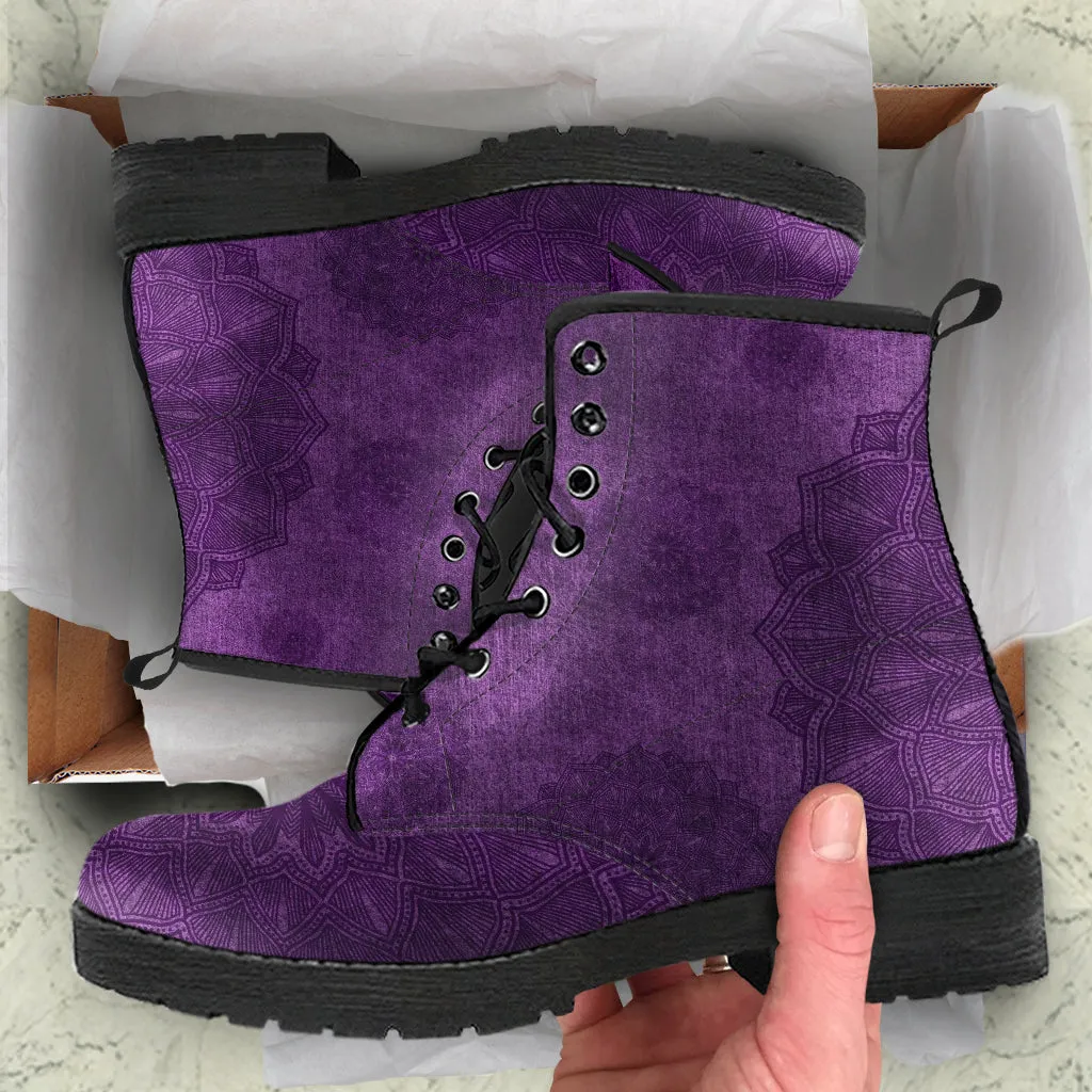 Jimi Hendrix 'Purple Haze' Women's Vegan Leather Combat Boots