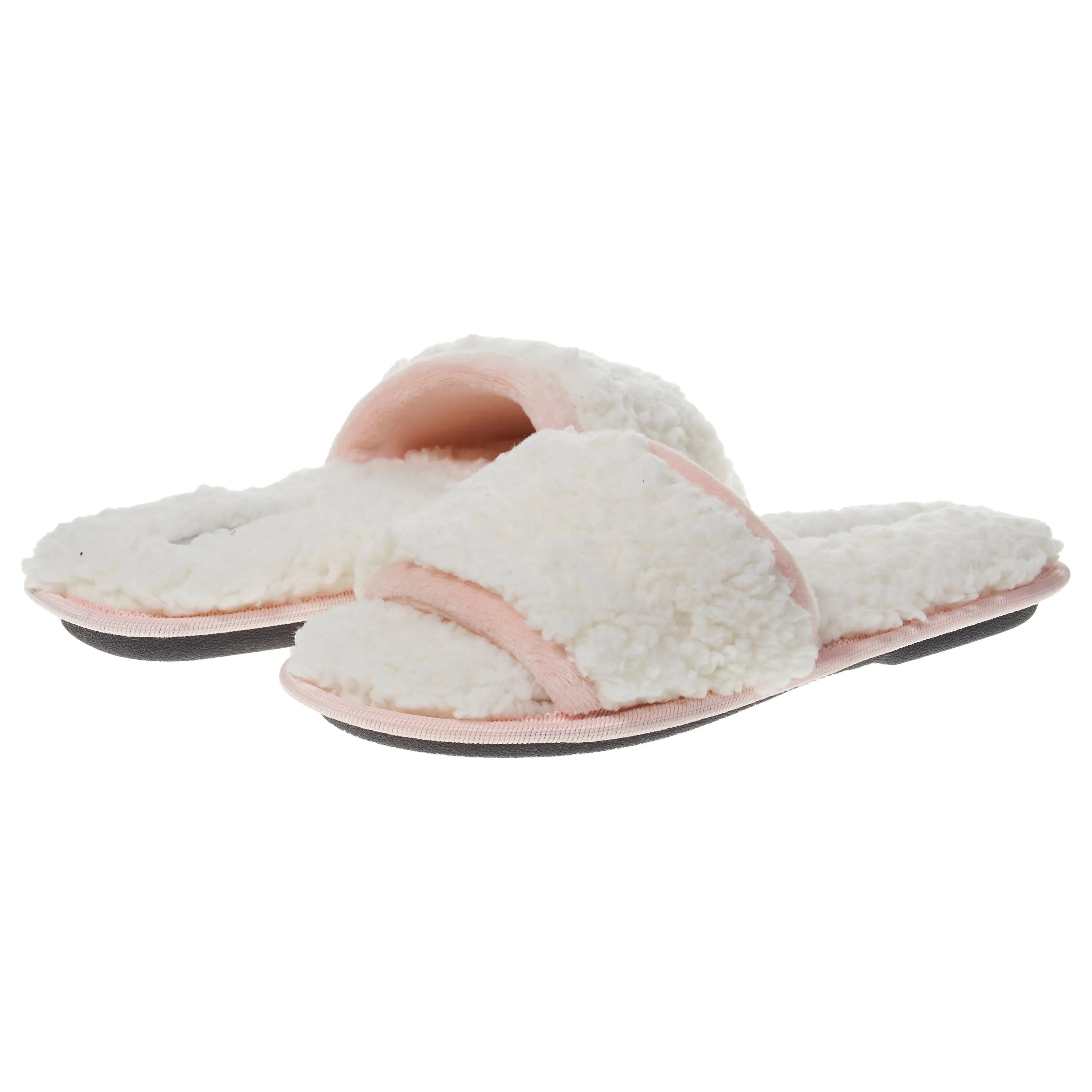 Laura Ashley Womens Ladies Luxury Spa Sherpa One Band with Memory Foam Slippers