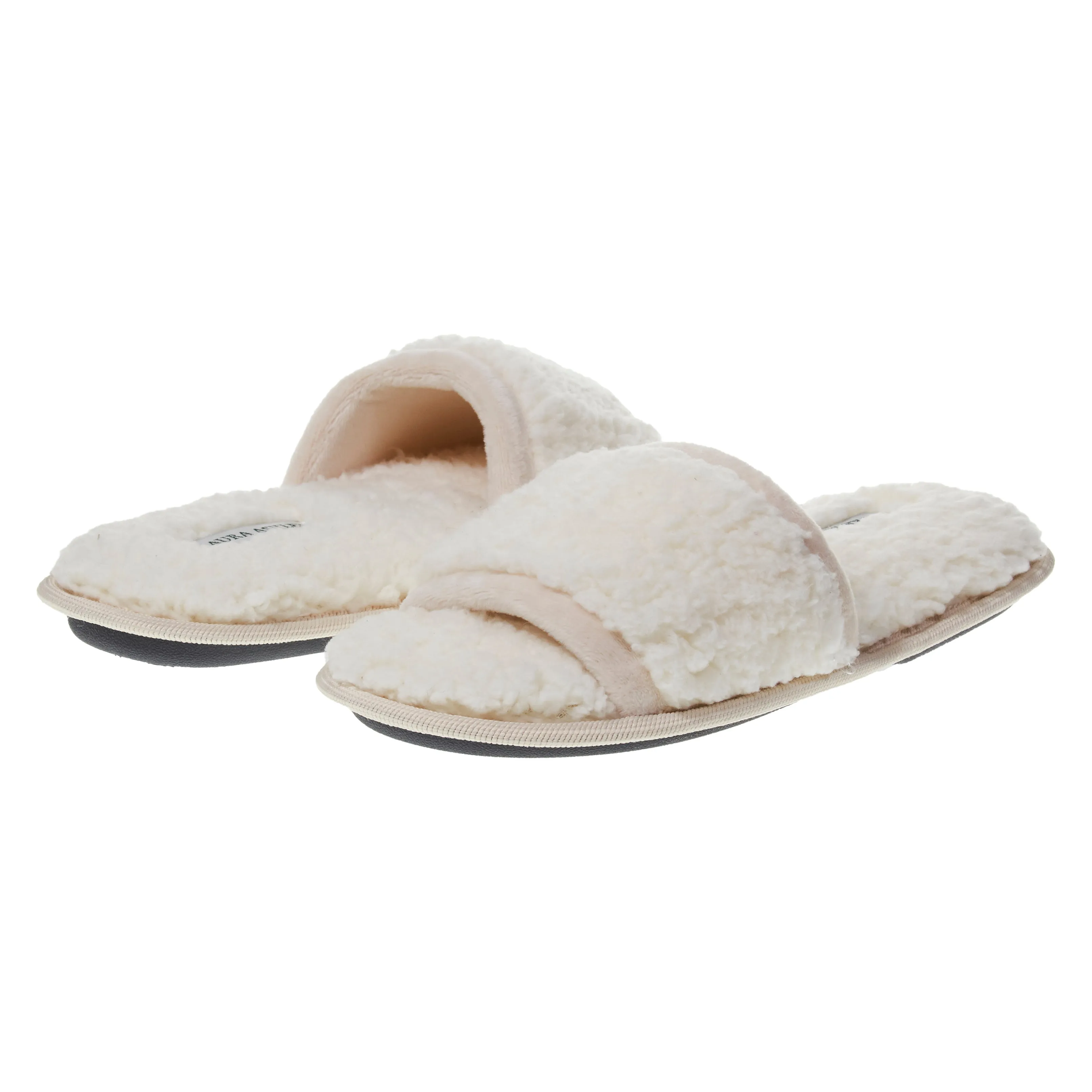 Laura Ashley Womens Ladies Luxury Spa Sherpa One Band with Memory Foam Slippers