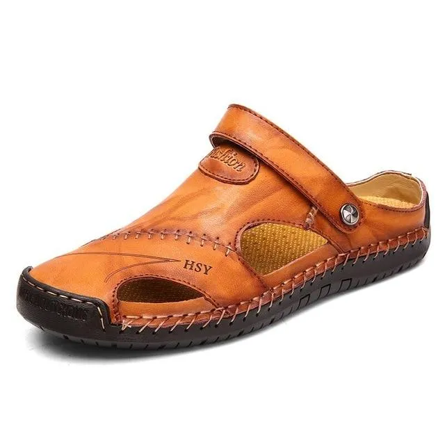 Men Summer Non-Slip Breathable Leather Sandals