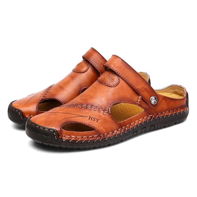 Men Summer Non-Slip Breathable Leather Sandals