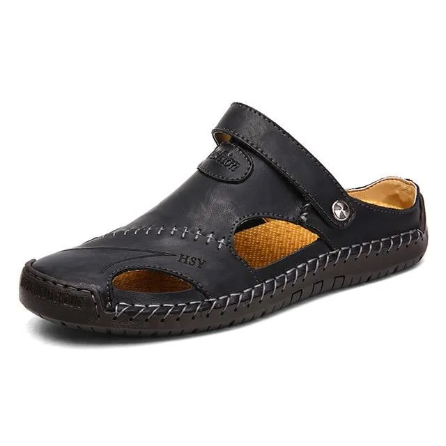 Men Summer Non-Slip Breathable Leather Sandals
