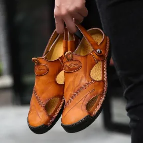 Men Summer Non-Slip Breathable Leather Sandals