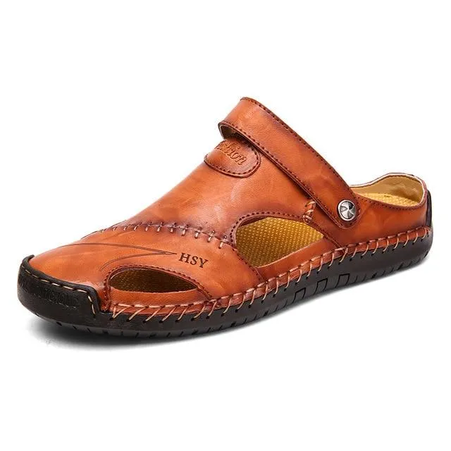 Men Summer Non-Slip Breathable Leather Sandals