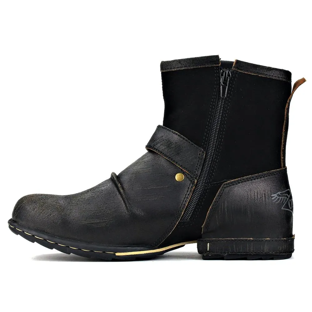 Men's Leathe Ankle Boots-Black