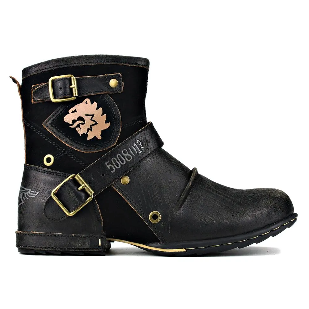 Men's Leathe Ankle Boots-Black