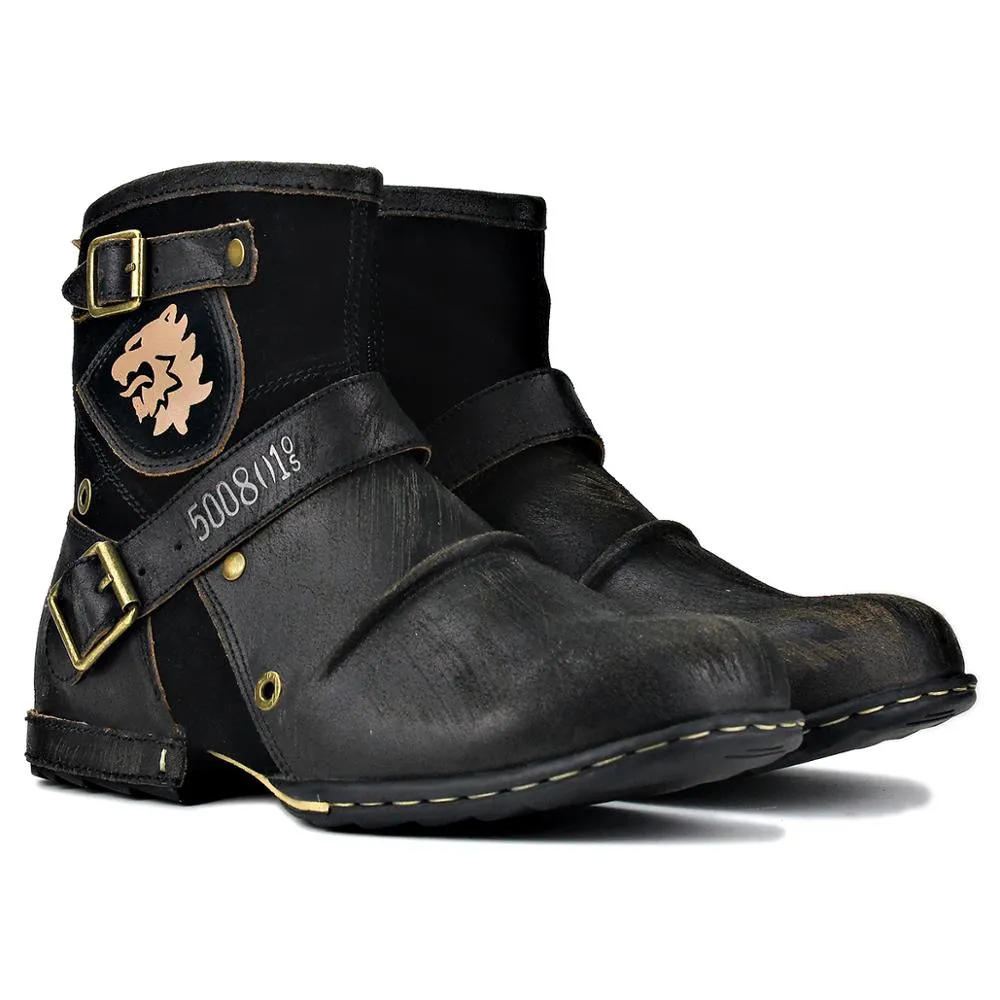 Men's Leathe Ankle Boots-Black