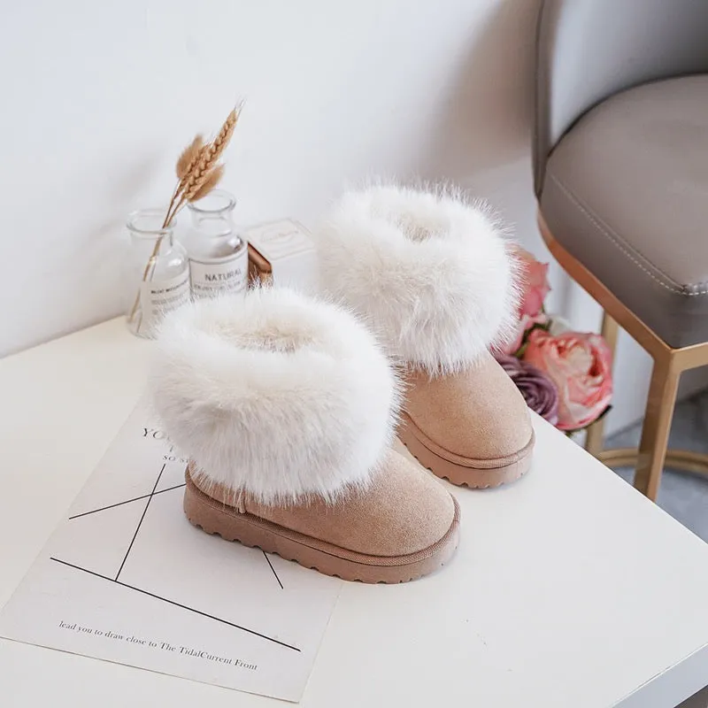 MINI KIDS TAMMY BEIGE PLATFORM FAUX FUR ANKLE SLIPPER BOOTS