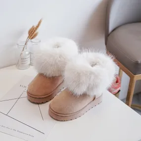 MINI KIDS TAMMY BEIGE PLATFORM FAUX FUR ANKLE SLIPPER BOOTS
