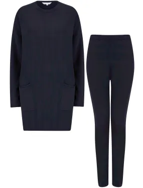 Ninette 2 Pc Jersey Knit Top / Pants Lounge Set in Navy - Amara Reya