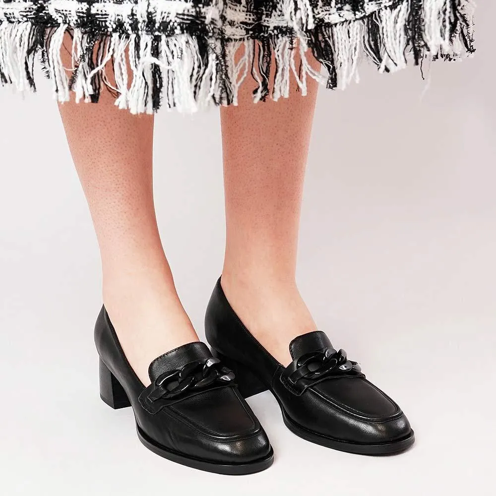 Nomass Black Leather Heeled Loafers