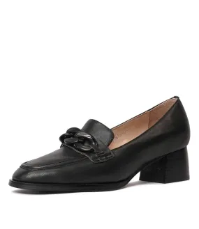 Nomass Black Leather Heeled Loafers