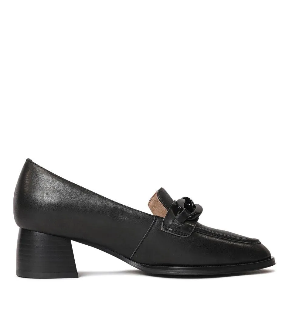 Nomass Black Leather Heeled Loafers