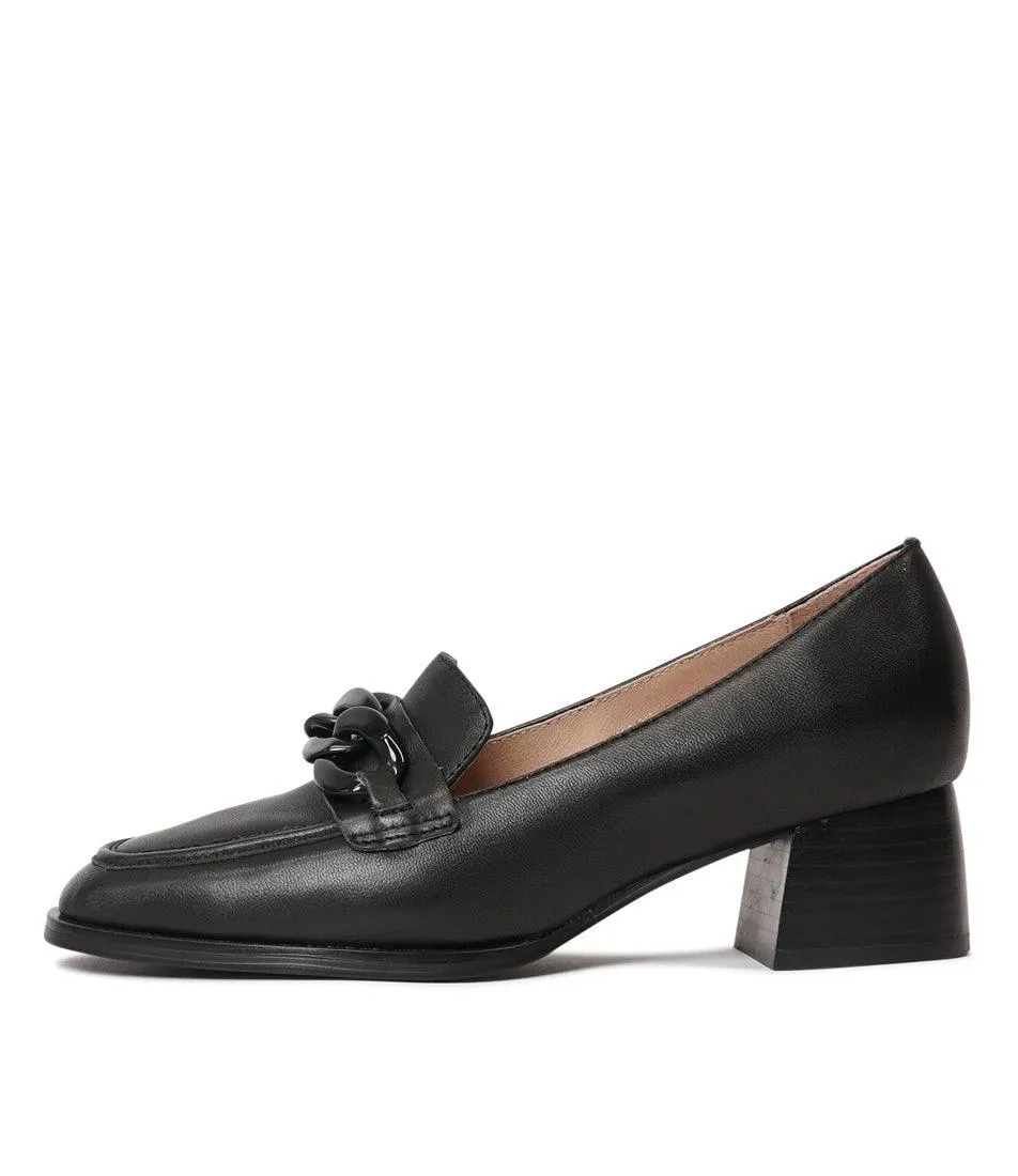 Nomass Black Leather Heeled Loafers