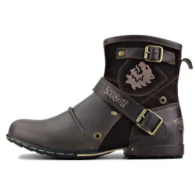 OSSTONE Men's Genuine Leathe Ankle Boots 5008-1-Dbrown
