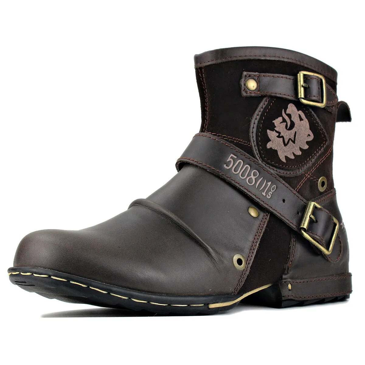 OSSTONE Men's Genuine Leathe Ankle Boots 5008-1-Dbrown