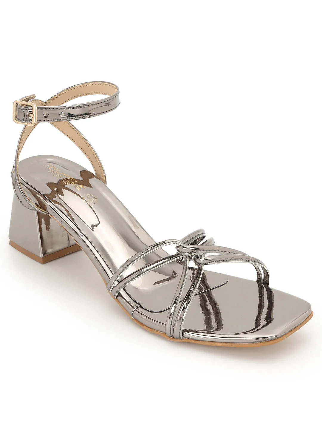 Pewter PU Stylish Buckle Block Sandals (TC-NK-002-PEW)