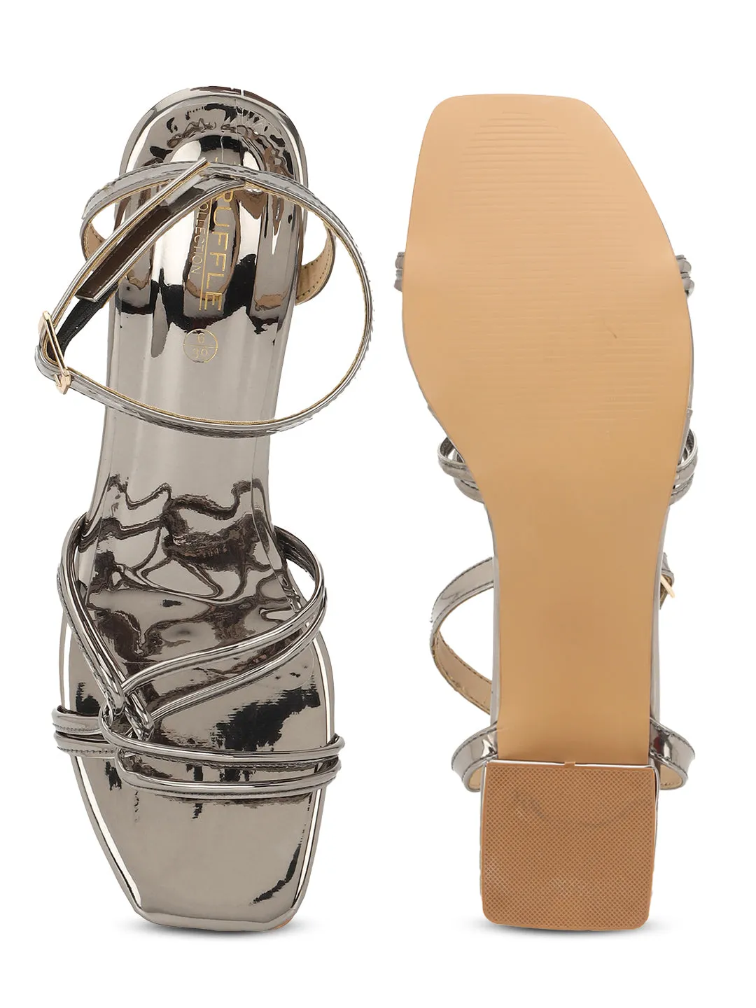 Pewter PU Stylish Buckle Block Sandals (TC-NK-002-PEW)