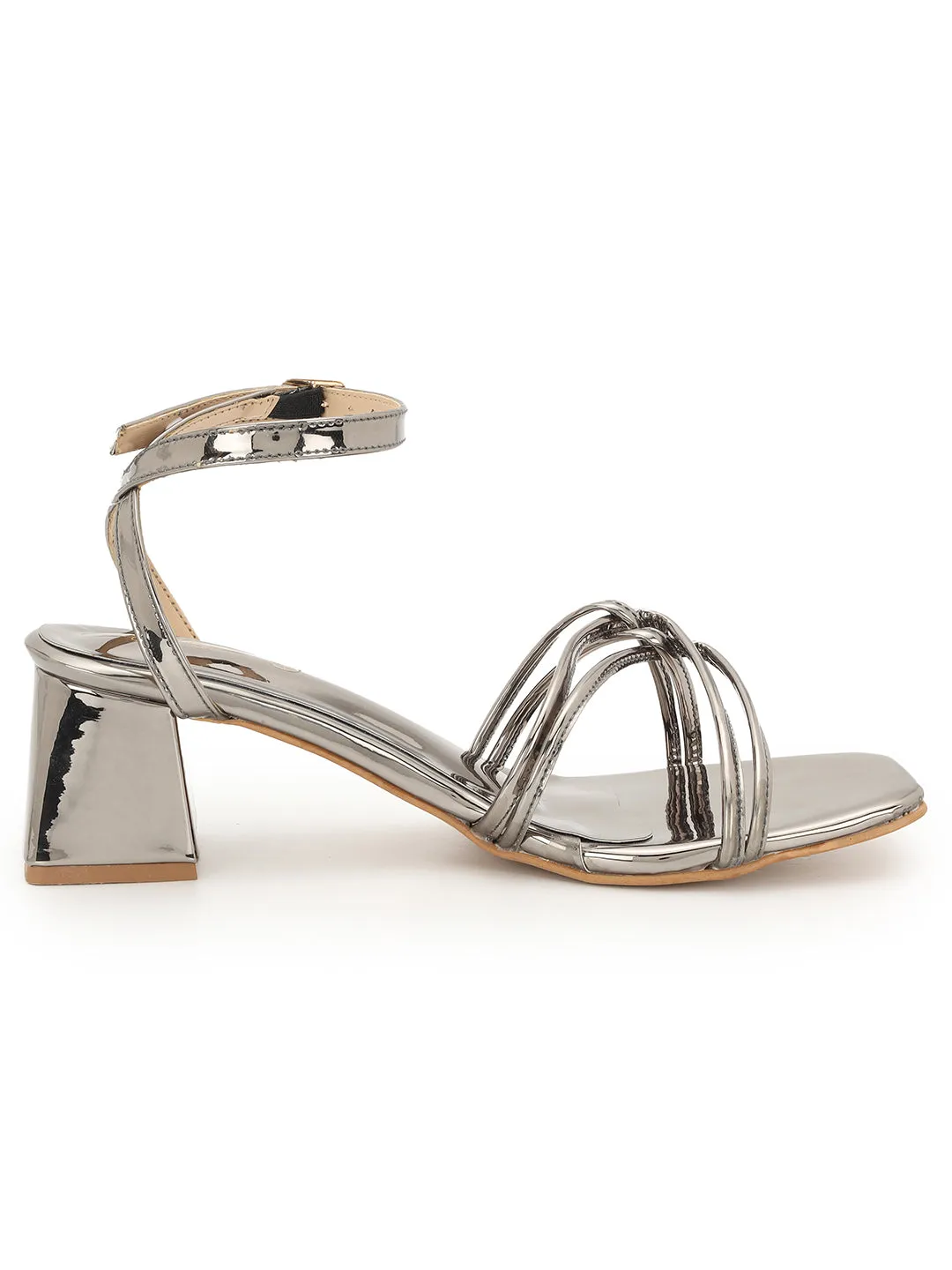 Pewter PU Stylish Buckle Block Sandals (TC-NK-002-PEW)