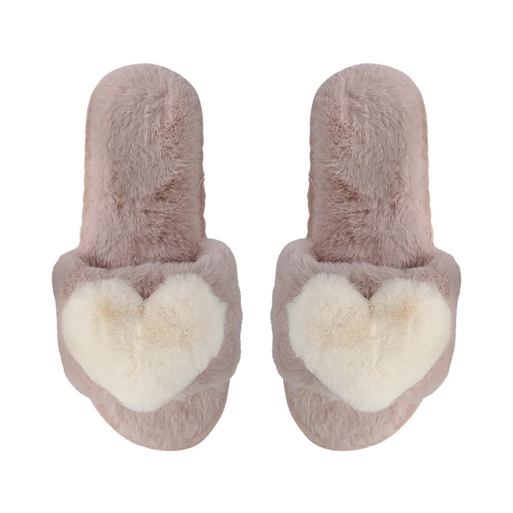 PLUSH HEART SLIPPERS (VARIOUS COLOURS)