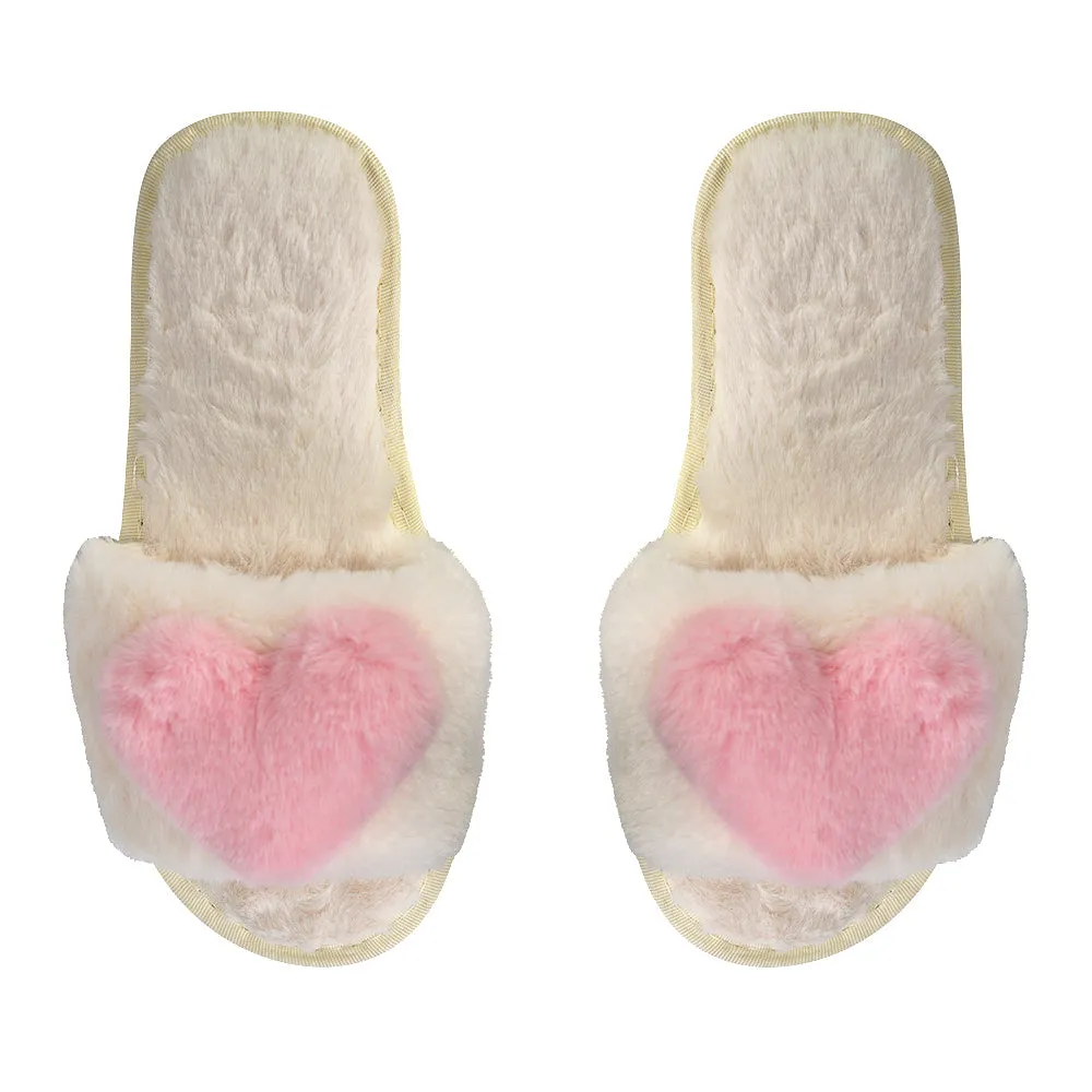 PLUSH HEART SLIPPERS (VARIOUS COLOURS)