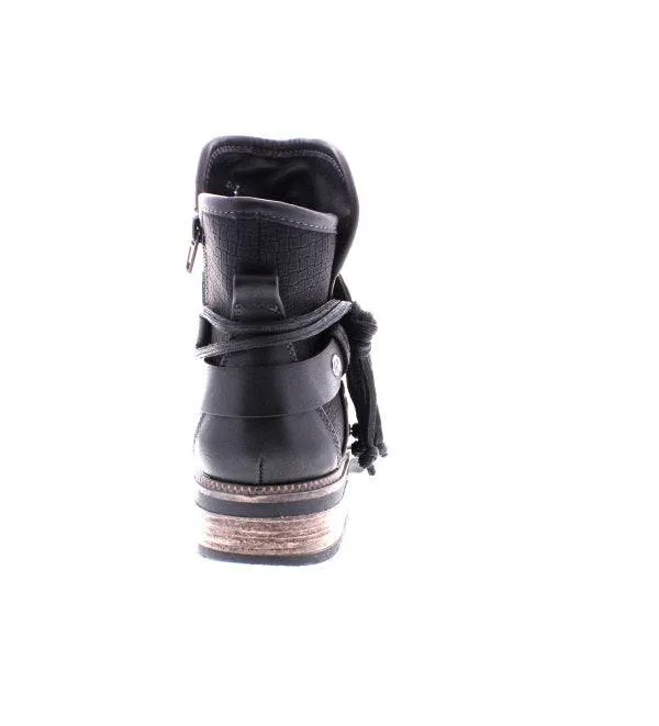 Rieker Black Chunky Rouched Fur Lined Ankle Boot