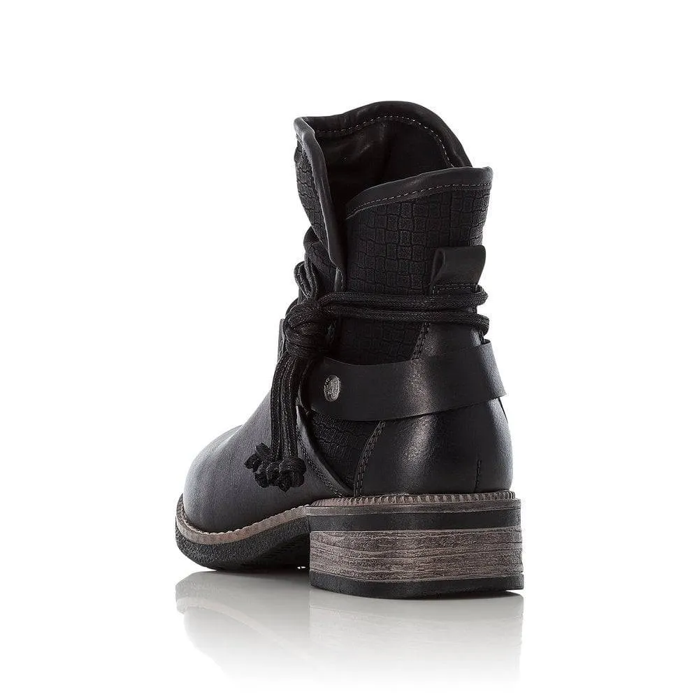 Rieker Black Chunky Rouched Fur Lined Ankle Boot