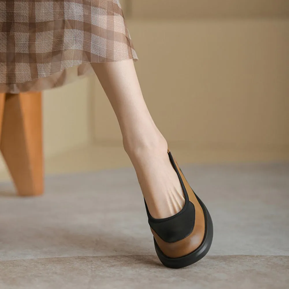 ROUND TOE LOW HEEL SLINGBACK LOAFERS SHOES for WOMEN