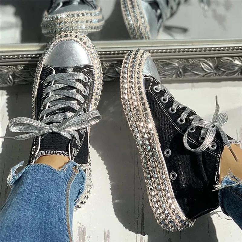 Sexy Leopard High Top Sneakers Women Fashion Bordered Rivet Flats Canvas Shoes Woman Autumn Platform Ladies Casual Shoes