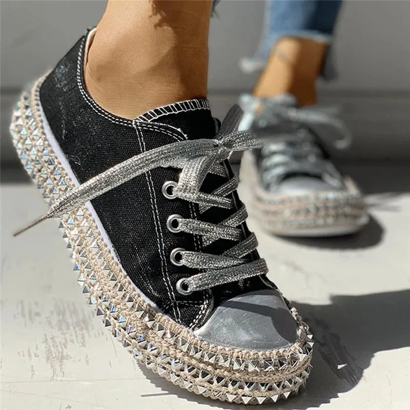 Sexy Leopard High Top Sneakers Women Fashion Bordered Rivet Flats Canvas Shoes Woman Autumn Platform Ladies Casual Shoes