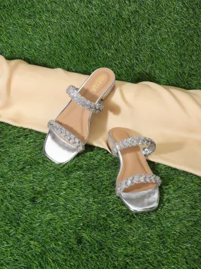 Silver PU Diamante Kitten Heel Mules (TC-ST-1338-SIL)