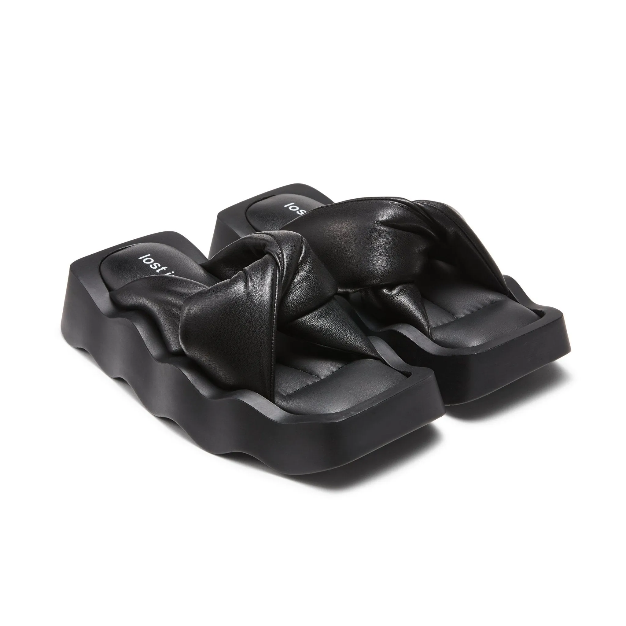Wavy Sole Padded Knot Slippers in Black