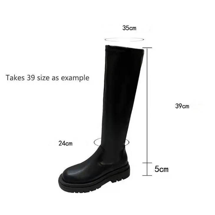 Women's black PU elastic thigh high boots