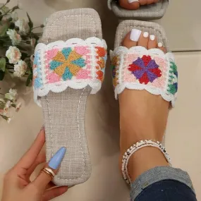 Women's Casual Braided Floral Square Toe Slippers 22288127S
