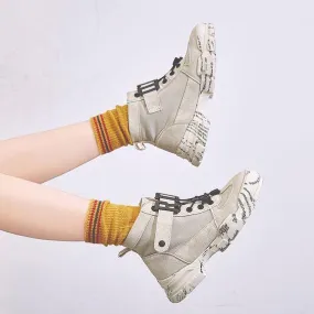 Women's Trendy British Martin Canvas Booties